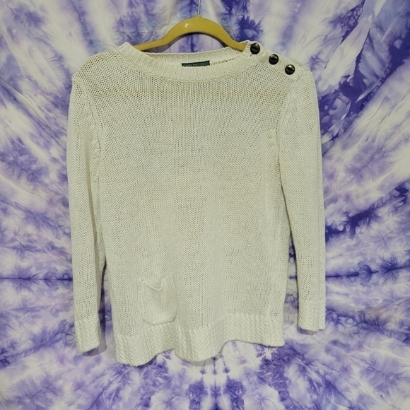 Ralph Lauren Women's Open Knit White Sweater With Pocket Size Small - Picture 1 of 11